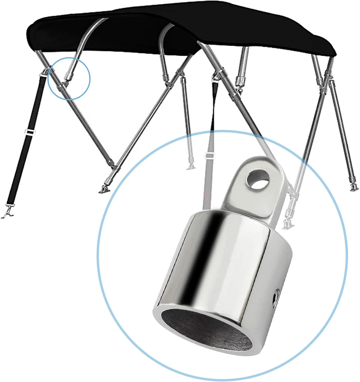 SHENGHUISS Bimini Top Cap Eye End Stainless Steel 316 Bimini Hardware Canopy Round Tubing Fitting L Shape Hex Key