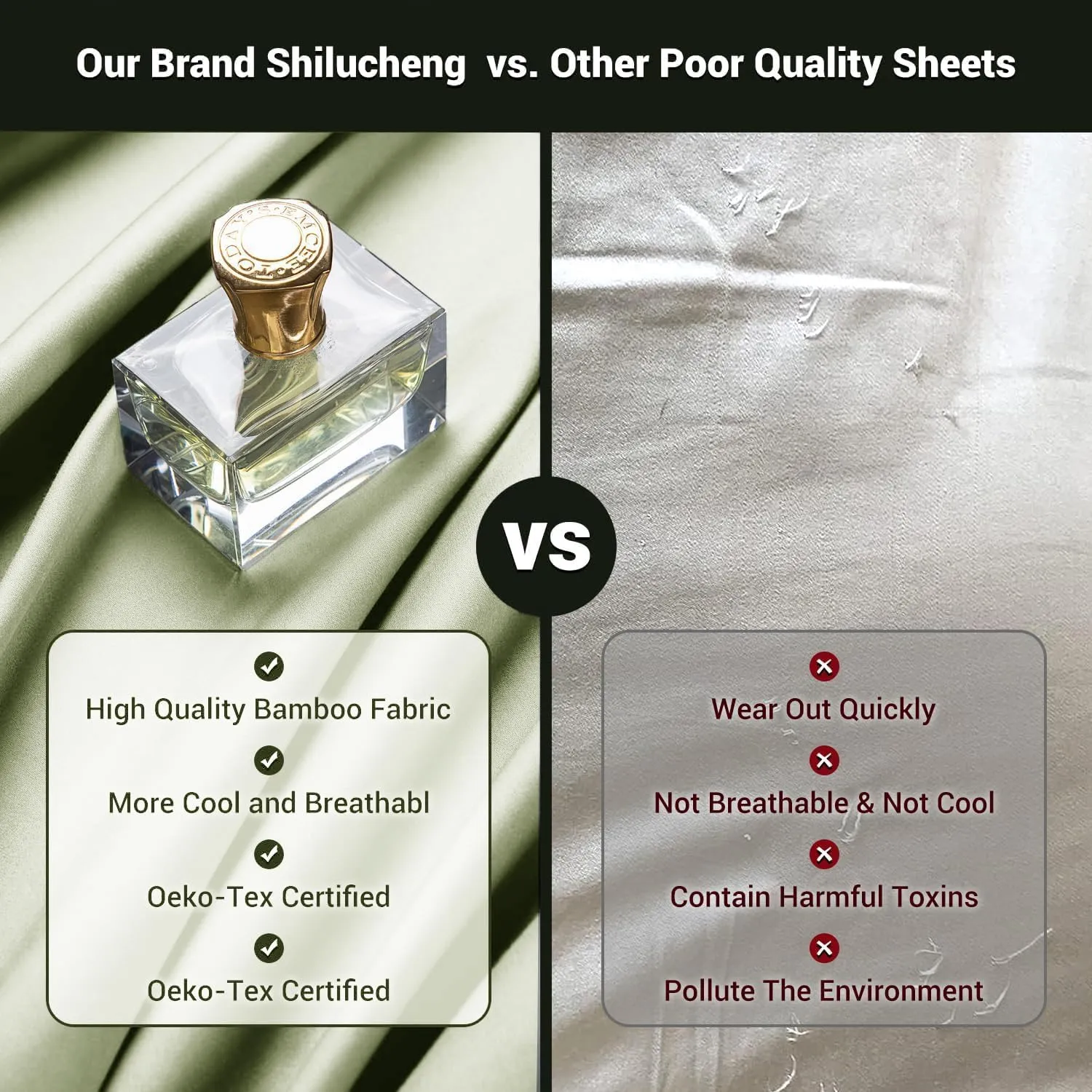 Shilucheng 4 Piece Queen Sheet Sets, Cooling Sheets, Blend Rayon Derived from Bamboo, Deep Pocket Up to 16", Breathable & Soft Bed Sheets, Hotel Silky Bedding Set, Sage Green