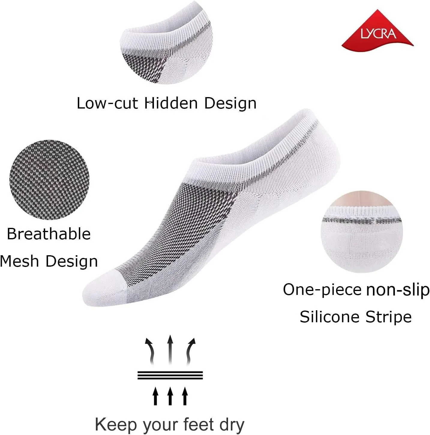 SIXDAYSOX No Show Socks for Men 6/8 pack Cotton Thin Low Cut Non Slip for Loafer Flats Sneakers 5-8/9-11/12-15