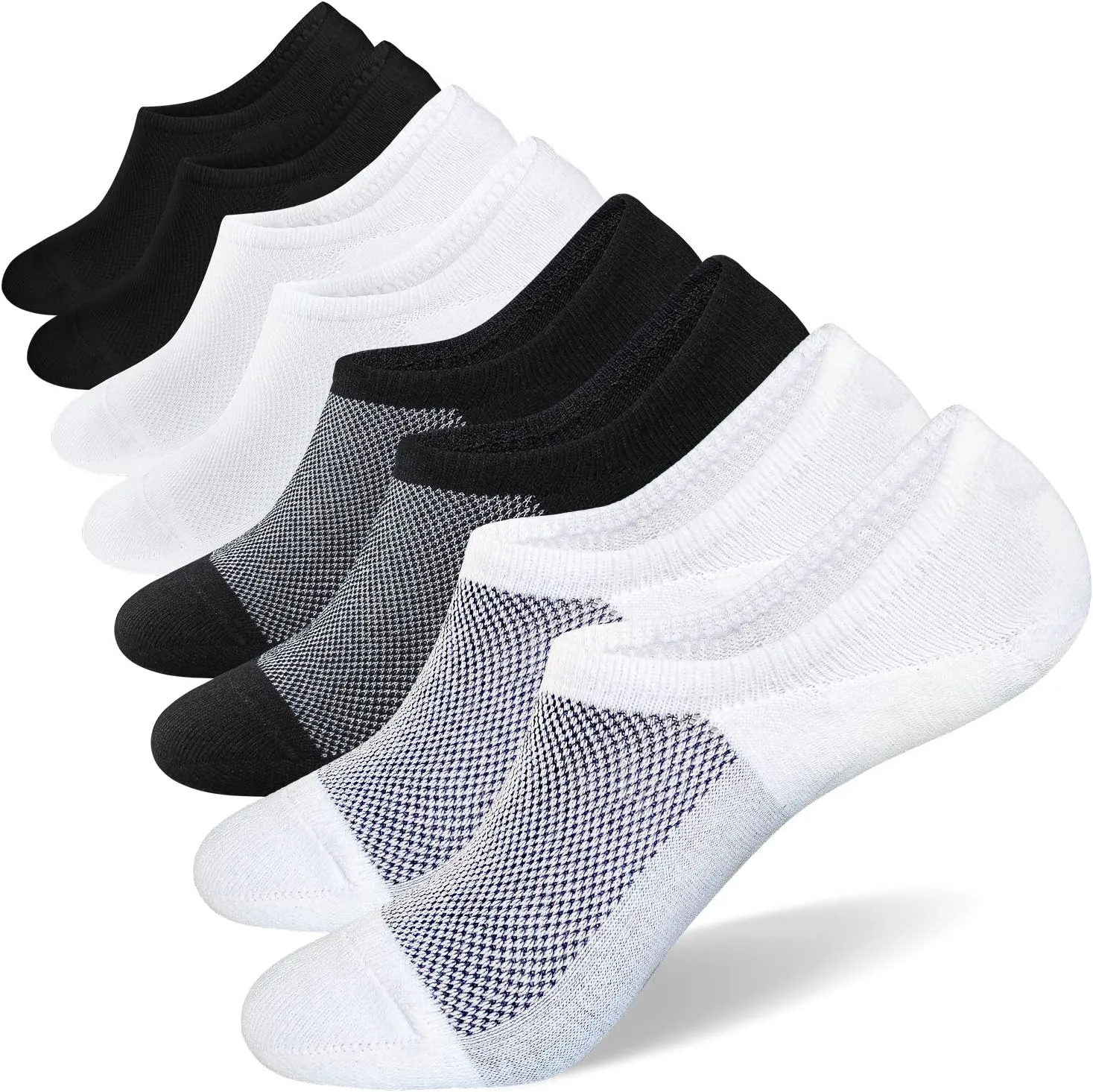 SIXDAYSOX No Show Socks for Men 6/8 pack Cotton Thin Low Cut Non Slip for Loafer Flats Sneakers 5-8/9-11/12-15