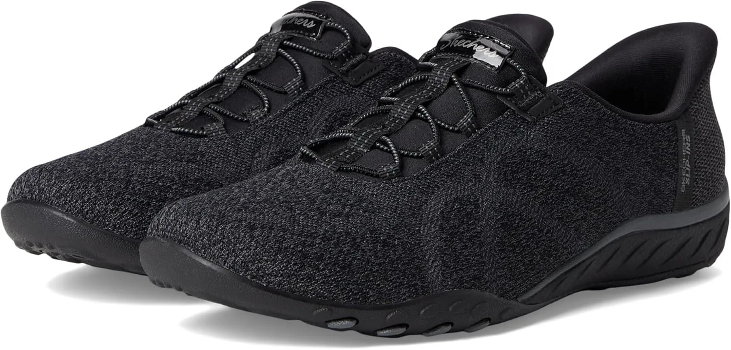 Skechers Modern Comfort Women's Women's Breathe Easy-Knitty Waves Hands Free Slip-Ins Sneaker, Black, 6.5