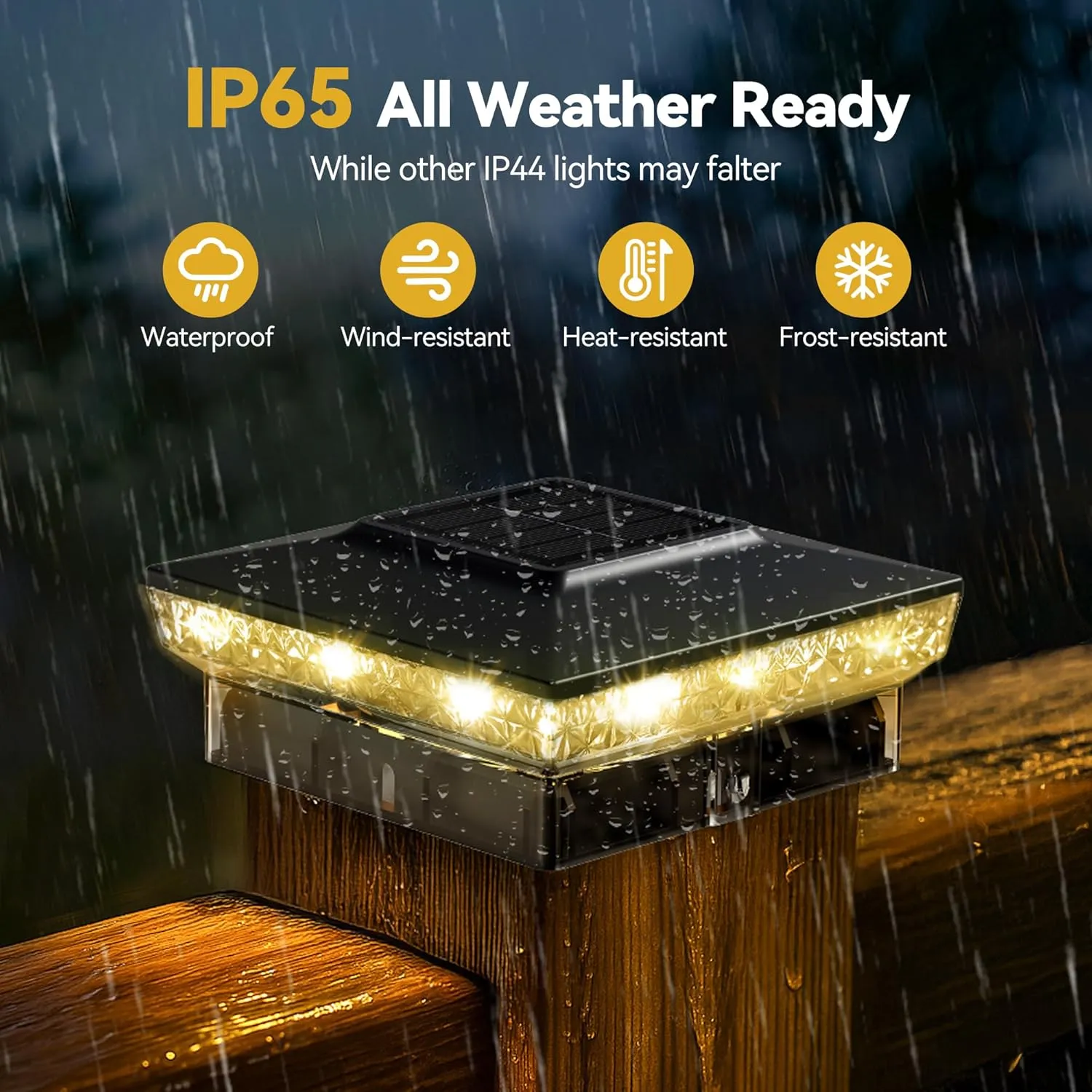 Solar Post Cap Lights, 2 Pack Upgraded Outdoor Deck Fence Post Solar Lights for 4x4 5x5 Wood/Vinyl Posts, IP65 Waterproof, 10-12 Hours Warm/Cool White Glow for Garden/Patio/Porch - Black