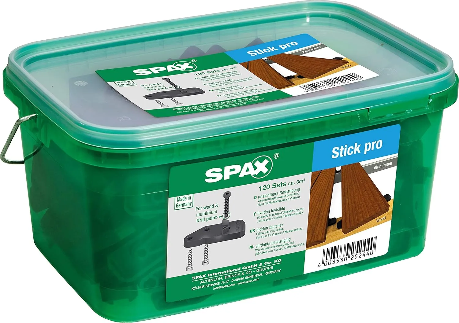 SPAX Stick Pro 4009422556639 Invisible Decking Fixings on Wood and Aluminium 120 Sticks with Cylinder Head Screws for Approx. 3 m² Black