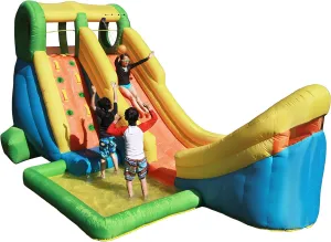 Sportspower Kids Inflatable Half Pipe Outdoor Water Slide with Climbing Wall and Basketball System with Blower