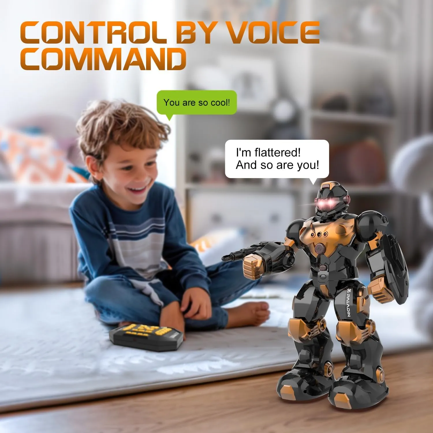 STEMTRON Robot Toys for Kids, Programmable Remote Control Robot with Intelligent Gesture Sensing, Recharge, Singing & Dancing Mode, Launcher (Brown)