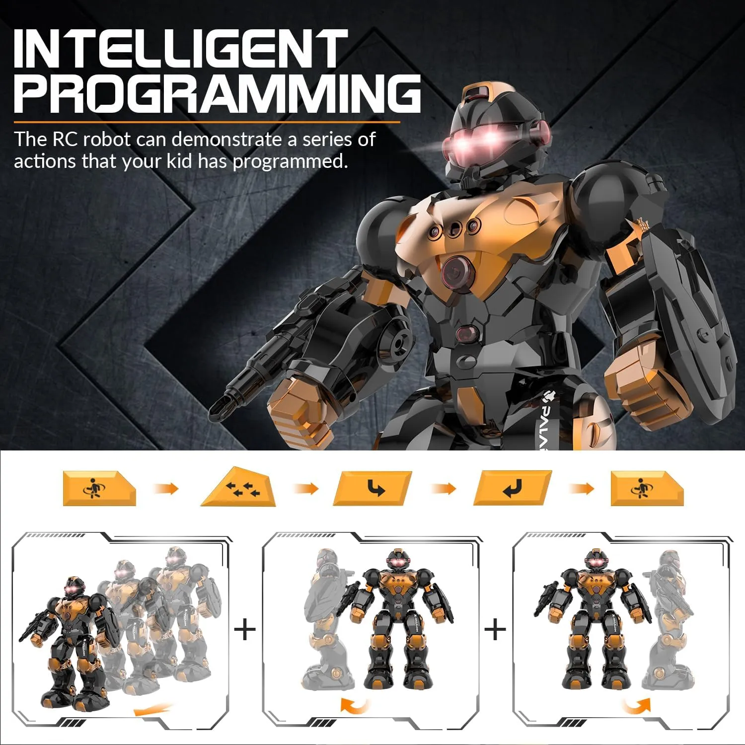 STEMTRON Robot Toys for Kids, Programmable Remote Control Robot with Intelligent Gesture Sensing, Recharge, Singing & Dancing Mode, Launcher (Brown)