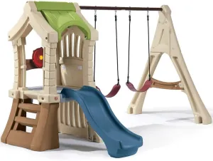 Step2 Play Up Gym Set for Kids, Outdoor Swing Set, Backyard Slide, Swings, Playhouse, & Crawl Space, Two Tier, Easy Set Up, Toddlers Ages 3-6 Years Old