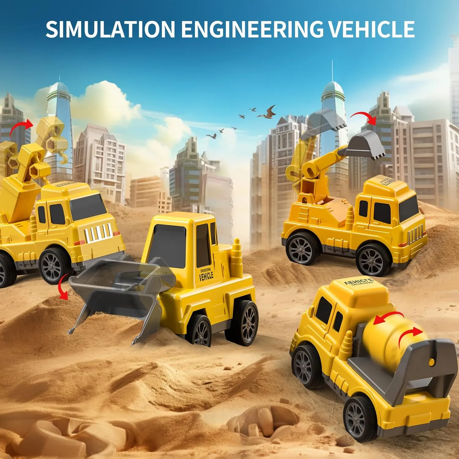 TEMI Construction Truck Boy Toys for 3-5 Year Old Toddlers - Toys for 3 4 5 6 7 Years Old Engineering Transport Vehicle Carrier Truck, Kids Excavator Crane Gifts Toys for Boys and Girls Aged 4-6