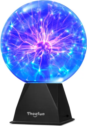 Theefun Blue Plasma Ball: 8 Inch Plasma Globe Touch & Sound Sensitive Plasma Ball Lamp Electric Ball Lightning Novelty Light for Parties, Home, Prop, Room Decoration, Christmas Gifts