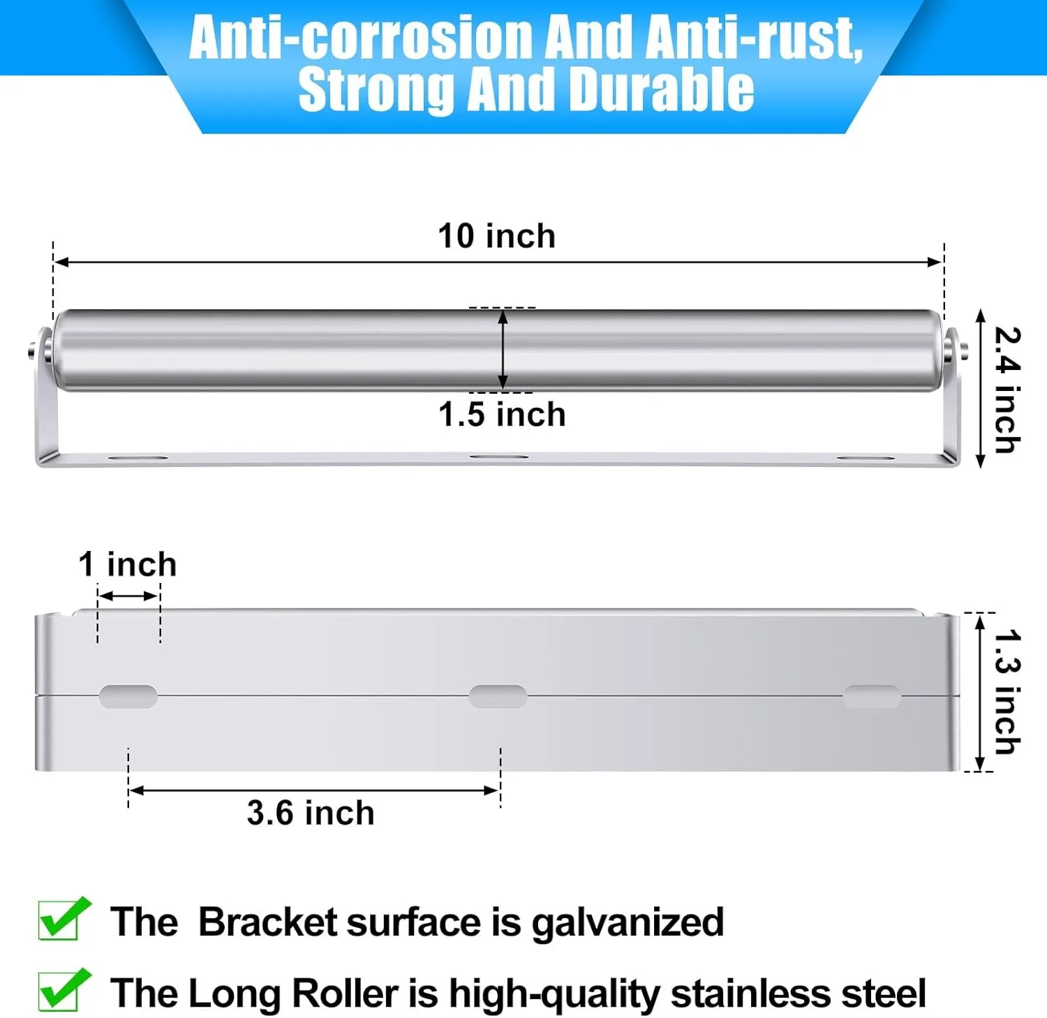 Therwen Boat Trailer Roller with Bracket Set Conveyor Rollers 1.5" Diameter Kayak Roller Metal Roller with Bracket for Transporting Raft Industrial Use