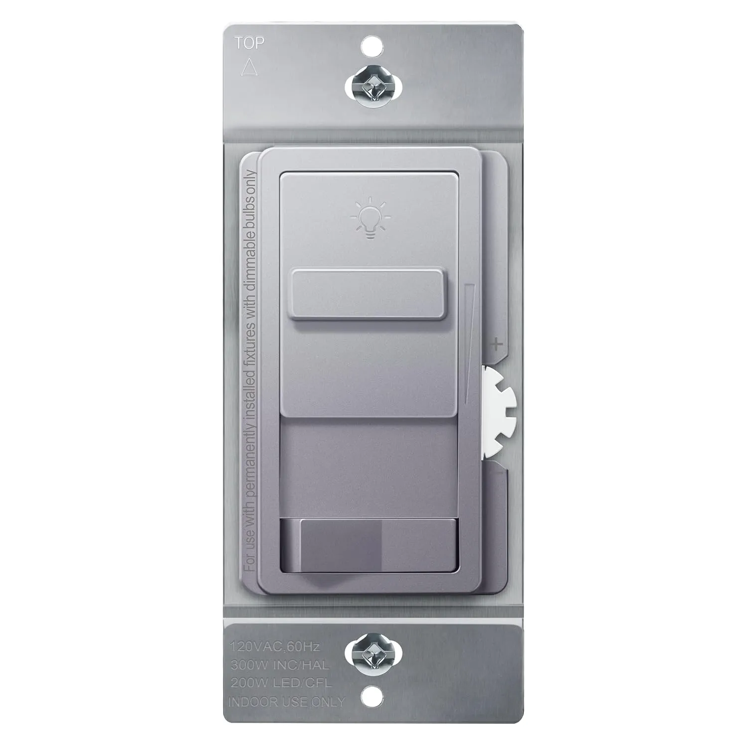 TOPGREENER Digital Dimmer Light Switch for 200W Dimmable LED/CFL Lights, Single Pole/3-Way LED Slide Dimmer Light Switch, Neutral Wire Not Required, UL Listed, TGSDS3-SV, Silver, 1 Pack