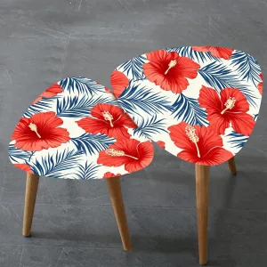 Triangle Nesting Coffee Table Set of 2 Tropical Flowers Palm Leaves Seamless Pattern Modern Minimalist Side Table Small End Leisure Tea Tables for Living Room Bedroom Office