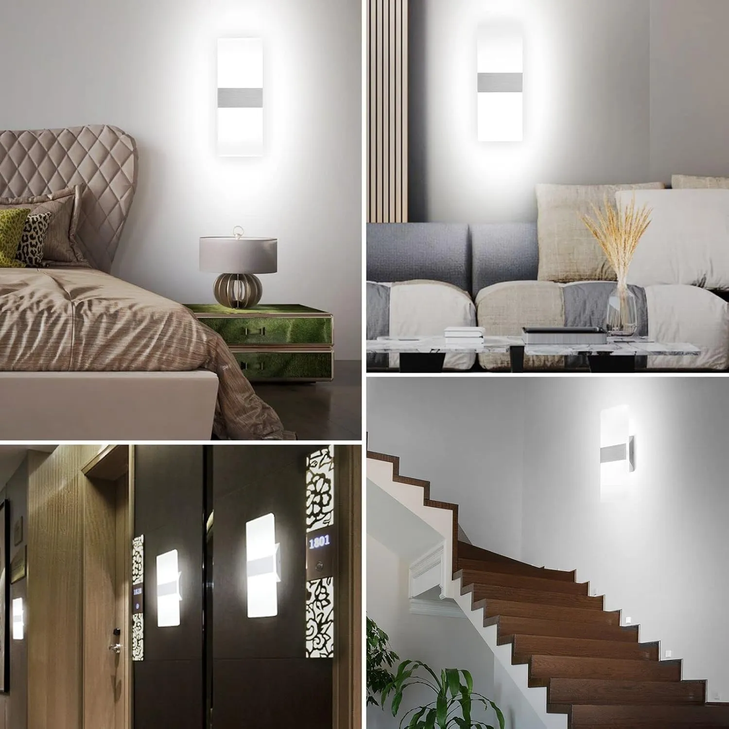 TRLIFE Dimmable LED Wall Sconces, 4 Color Temperature 12W Modern Wall Sconce Wall Mounted Light Set of 2 Dimmable Wall Lights for Bedroom Bedside Hallway Living Room Stairway(2 Pack, Silver)