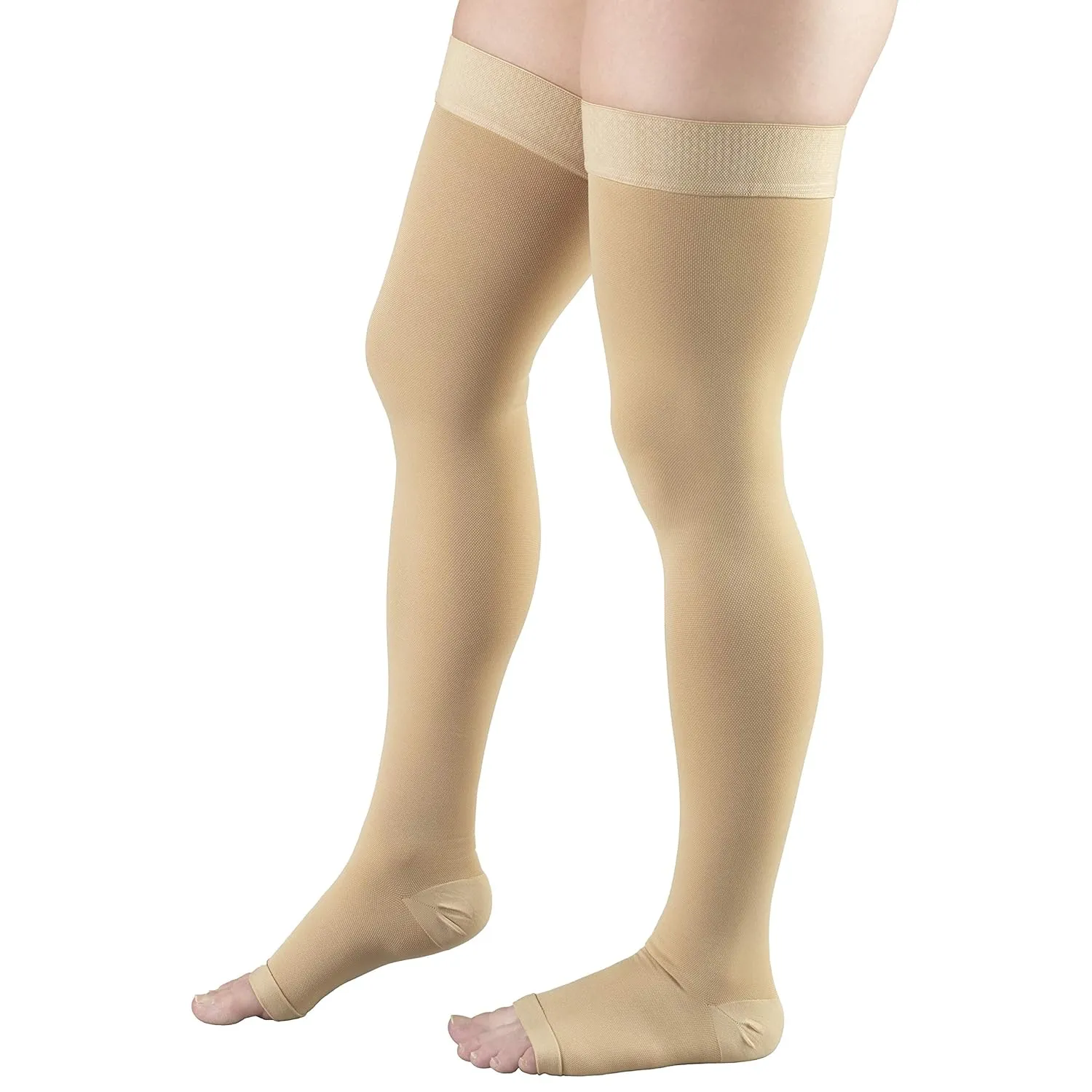Truform 20-30 mmHg Compression Stockings for Men and Women, Thigh High Length, Dot-Top, Open Toe, Beige, Medium
