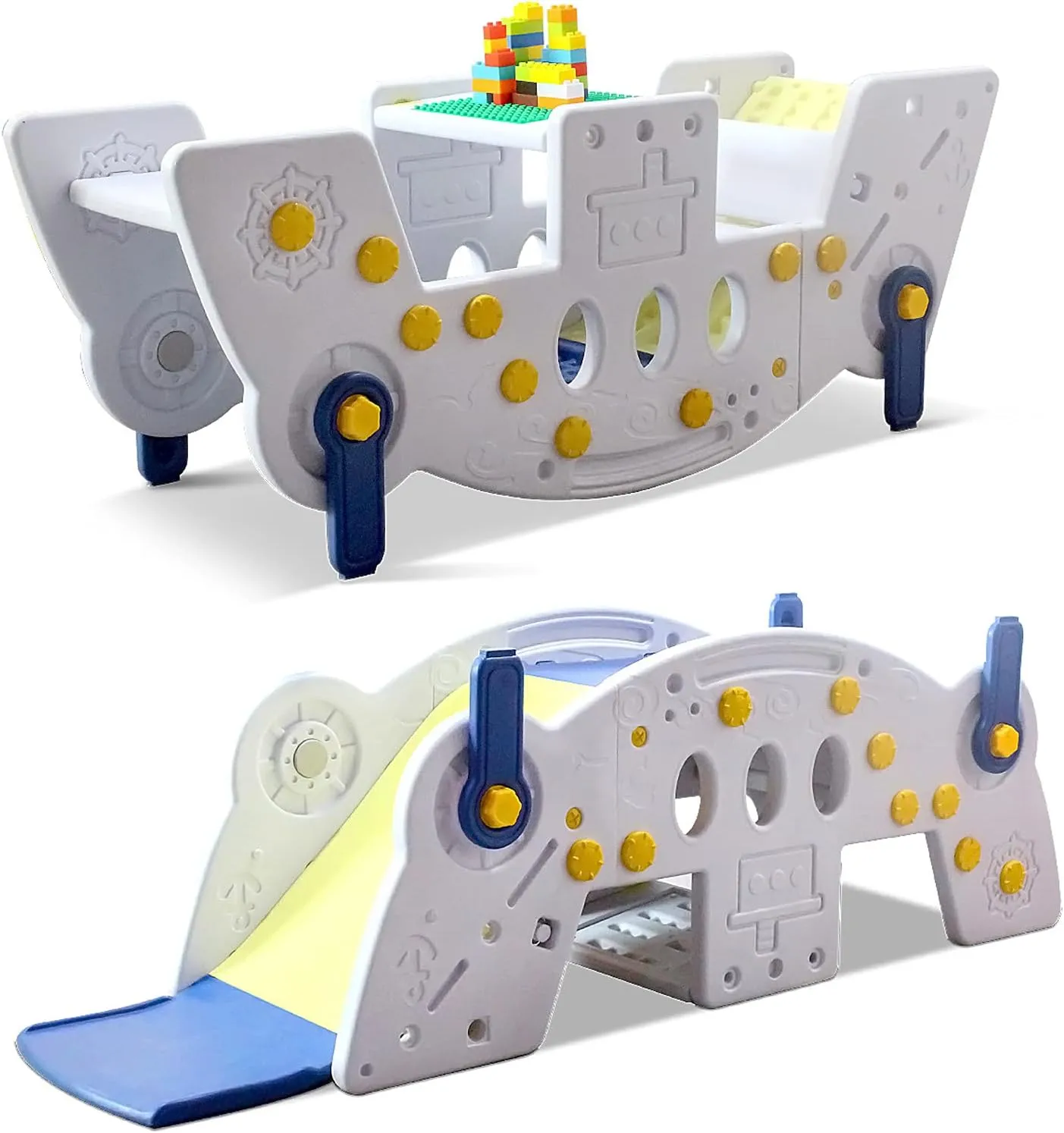 UNICOO – Kids Multi-Purpose Seesaw, Kids Slide, Toddler Seesaw Rocker Great Daycare Furniture (White Grey)