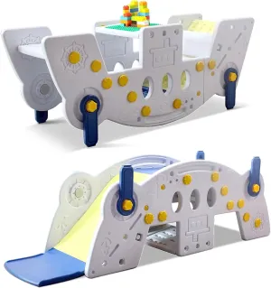 UNICOO – Kids Multi-Purpose Seesaw, Kids Slide, Toddler Seesaw Rocker Great Daycare Furniture (White Grey)