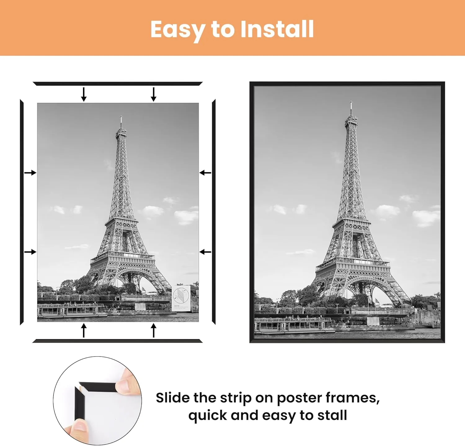 upsimples 18x24 Picture Frame Black 3 Pack, Scratch-Proof Poster Frames 18 x 24 for Photo Gallery - Slide-in Strips, Horizontal or Vertical Wall Mounting