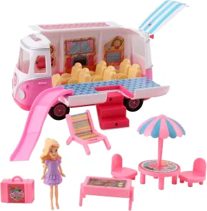 Vokodo Picnic Adventure Van With Doll Figurine Includes Slide Patio Furniture And Wardrobe Kids Pretend Play Party Bus Cooking Truck Kitchen Vogue Toy Fashion Car Vehicle Great Gift For Girls Children
