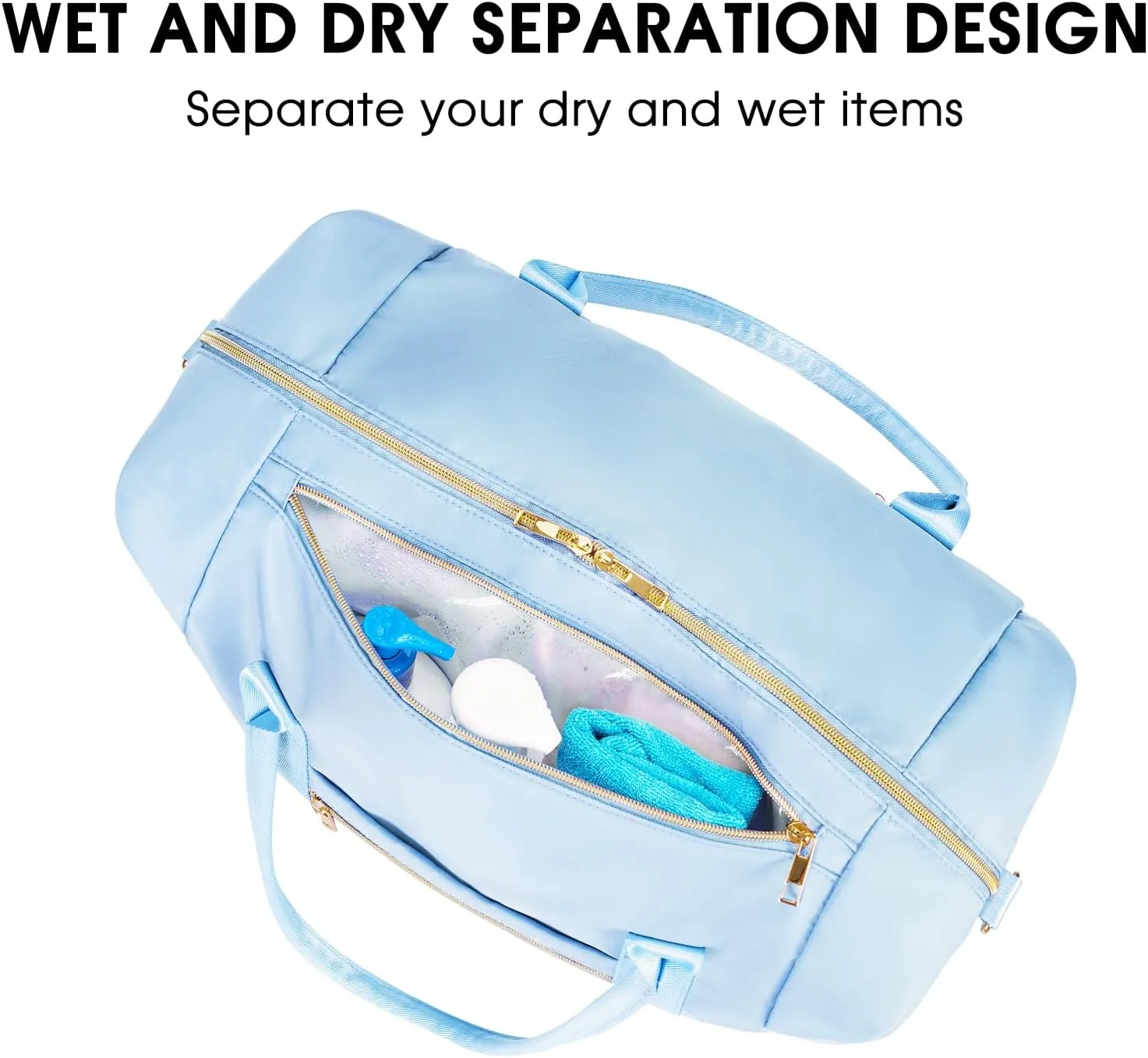 WANDF For Spirit Airlines Personal Item Bag 18x14x8 Travel Duffel Bag with TSA Approved Quart Size Bag & Shoe Bags Weekender Overnight Carry-on Luggage for Women (Light Blue)