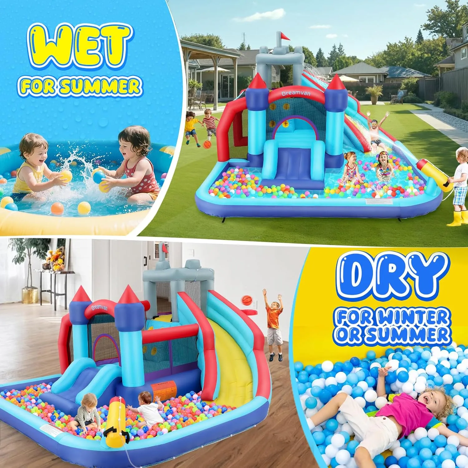 Water Slide Bounce House for Kids Backyard–13x11.8x7FT Sport Waterpark with Soccer Goal & Basketball Hoop, 10-in-1 Waterslide w/2 Slides, Bounce Area, Splash Pool, Climbing Wall & Water Cannon