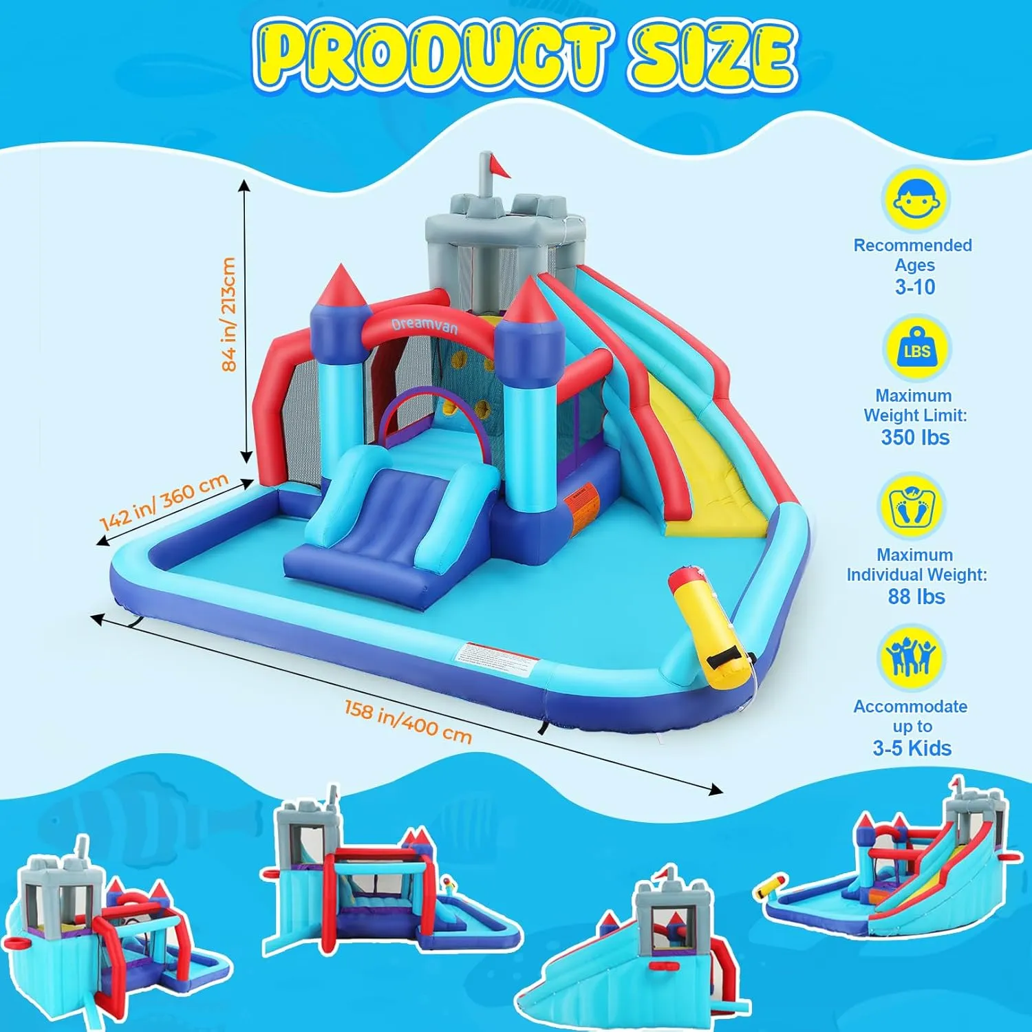Water Slide Bounce House for Kids Backyard–13x11.8x7FT Sport Waterpark with Soccer Goal & Basketball Hoop, 10-in-1 Waterslide w/2 Slides, Bounce Area, Splash Pool, Climbing Wall & Water Cannon