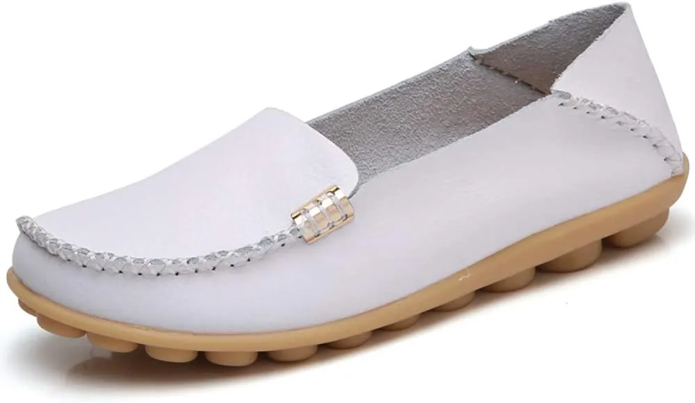 WERWAES Womens Casual Loafers Comfortable Leather Slip on Shoes Fashion Round Toe Moccasins Flats Soft Lightweight Walking Outdoor Loafers