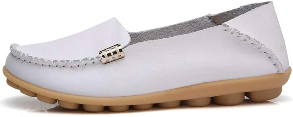 WERWAES Womens Casual Loafers Comfortable Leather Slip on Shoes Fashion Round Toe Moccasins Flats Soft Lightweight Walking Outdoor Loafers