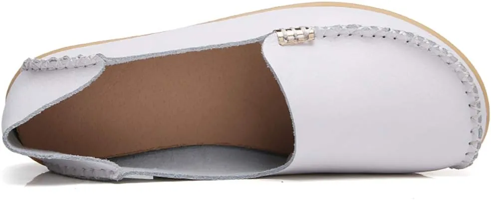 WERWAES Womens Casual Loafers Comfortable Leather Slip on Shoes Fashion Round Toe Moccasins Flats Soft Lightweight Walking Outdoor Loafers