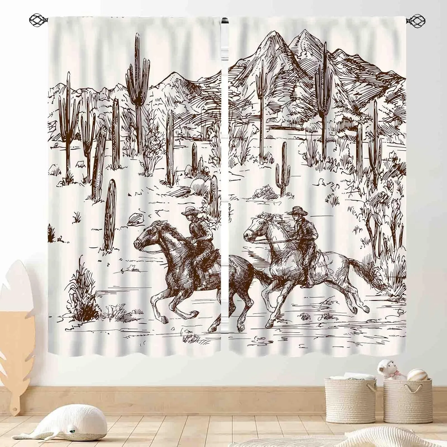 Western Curtains for Bedroom, Rustic Farmhouse Cowboys Riding Horse Wild West Desert Cactus Country Style Blackout Window Drapes Treatments for Living Room Kitchen Home Decor 2 Panels, 42"x45" Inch