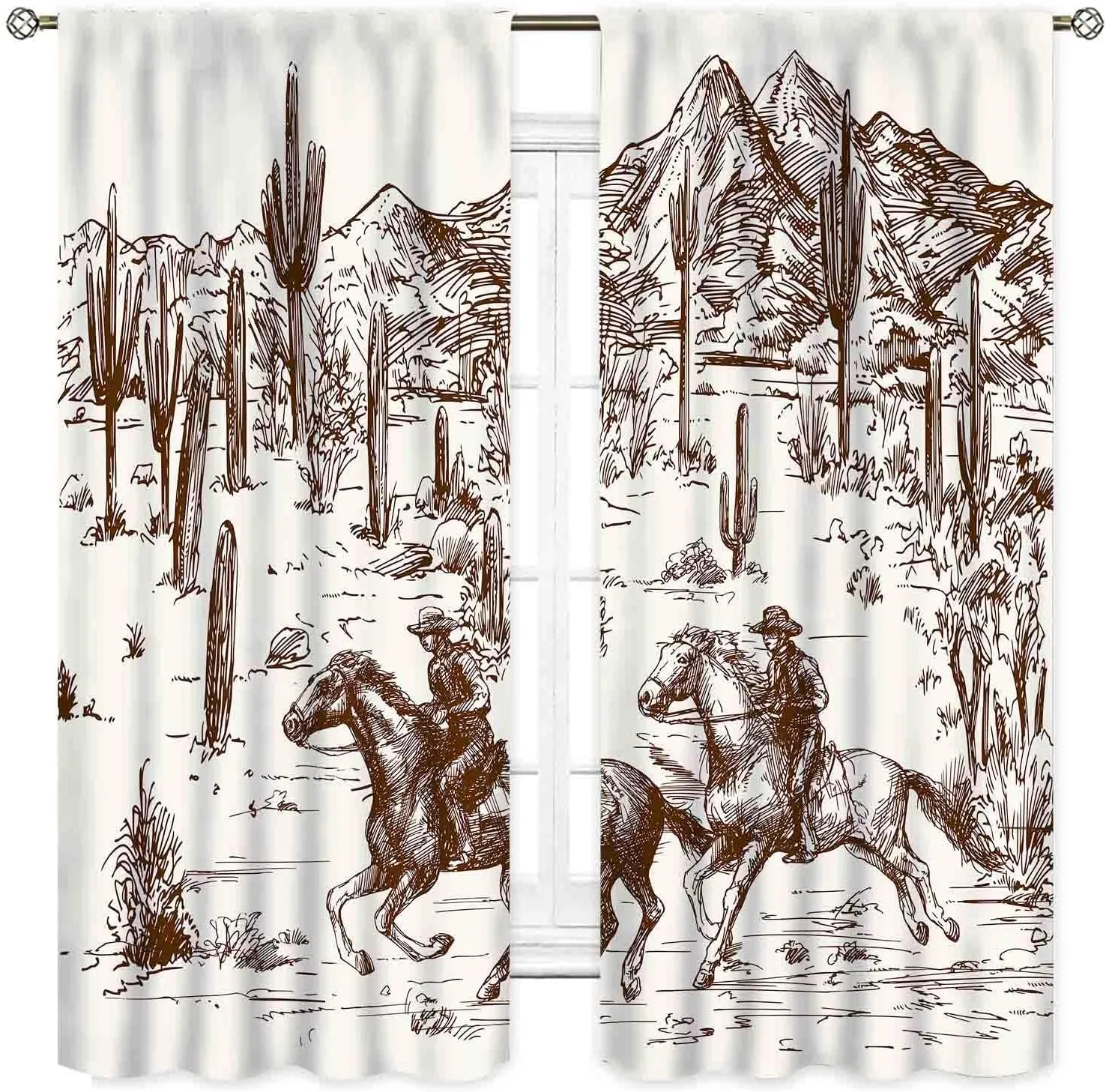 Western Curtains for Bedroom, Rustic Farmhouse Cowboys Riding Horse Wild West Desert Cactus Country Style Blackout Window Drapes Treatments for Living Room Kitchen Home Decor 2 Panels, 42"x45" Inch