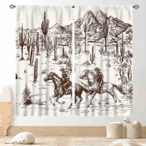 Western Curtains for Bedroom, Rustic Farmhouse Cowboys Riding Horse Wild West Desert Cactus Country Style Blackout Window Drapes Treatments for Living Room Kitchen Home Decor 2 Panels, 42"x45" Inch