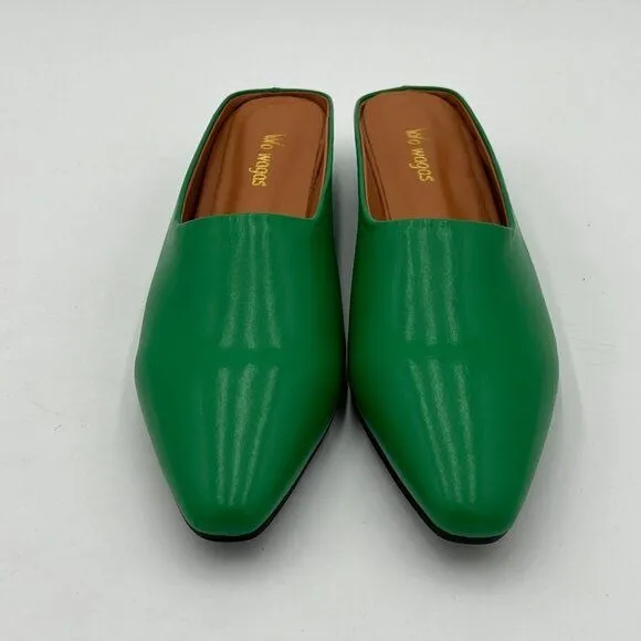 Wo wagas Light Green Mules Low Wedge Heel Slippers Square Toe Slip On Shoe Daily
