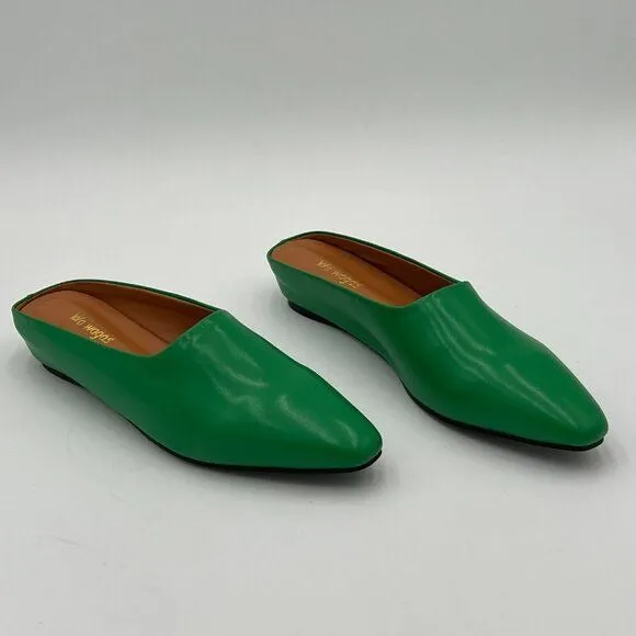 Wo wagas Light Green Mules Low Wedge Heel Slippers Square Toe Slip On Shoe Daily