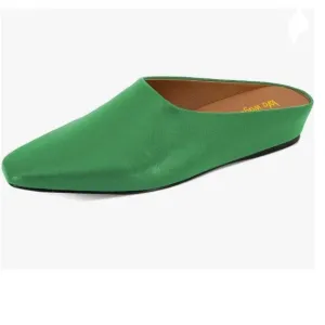 Wo wagas Light Green Mules Low Wedge Heel Slippers Square Toe Slip On Shoe Daily
