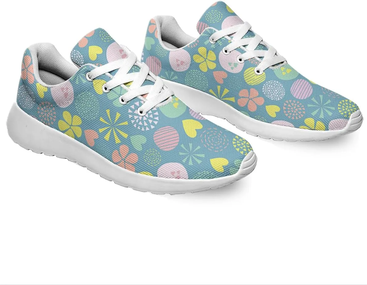 Women Men Cute Doodle Flowers Dots Hearts Shoes Personalited 3D Print Running Shoes Athletic Tennis Sneakers