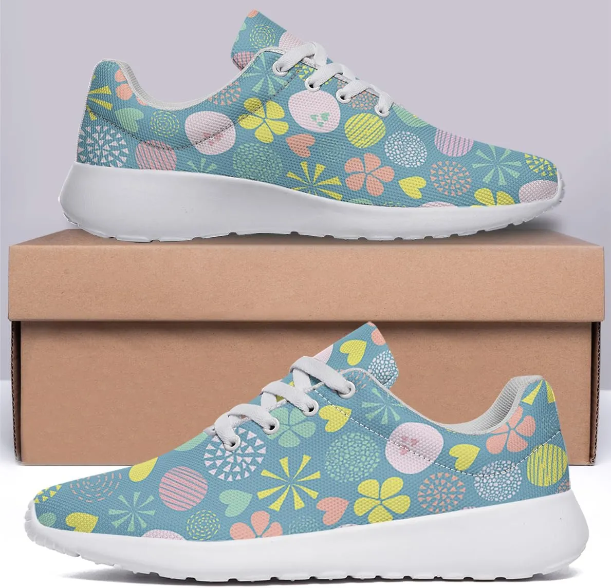 Women Men Cute Doodle Flowers Dots Hearts Shoes Personalited 3D Print Running Shoes Athletic Tennis Sneakers