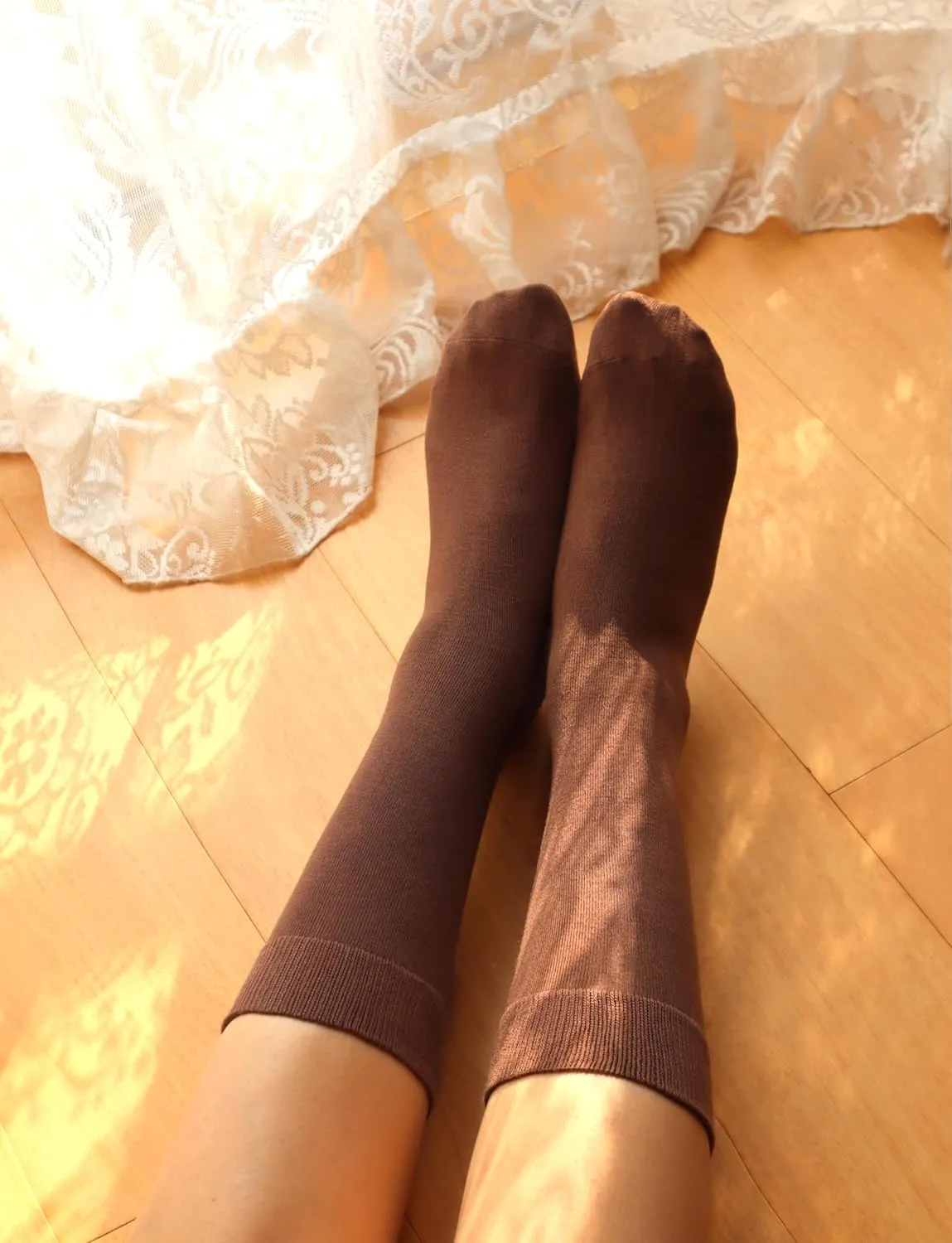 Women's Soft Thin Viscose Bamboo Crew Socks, Fit Stretchy Casual, Business, Dress Calf Sock 5 Pairs