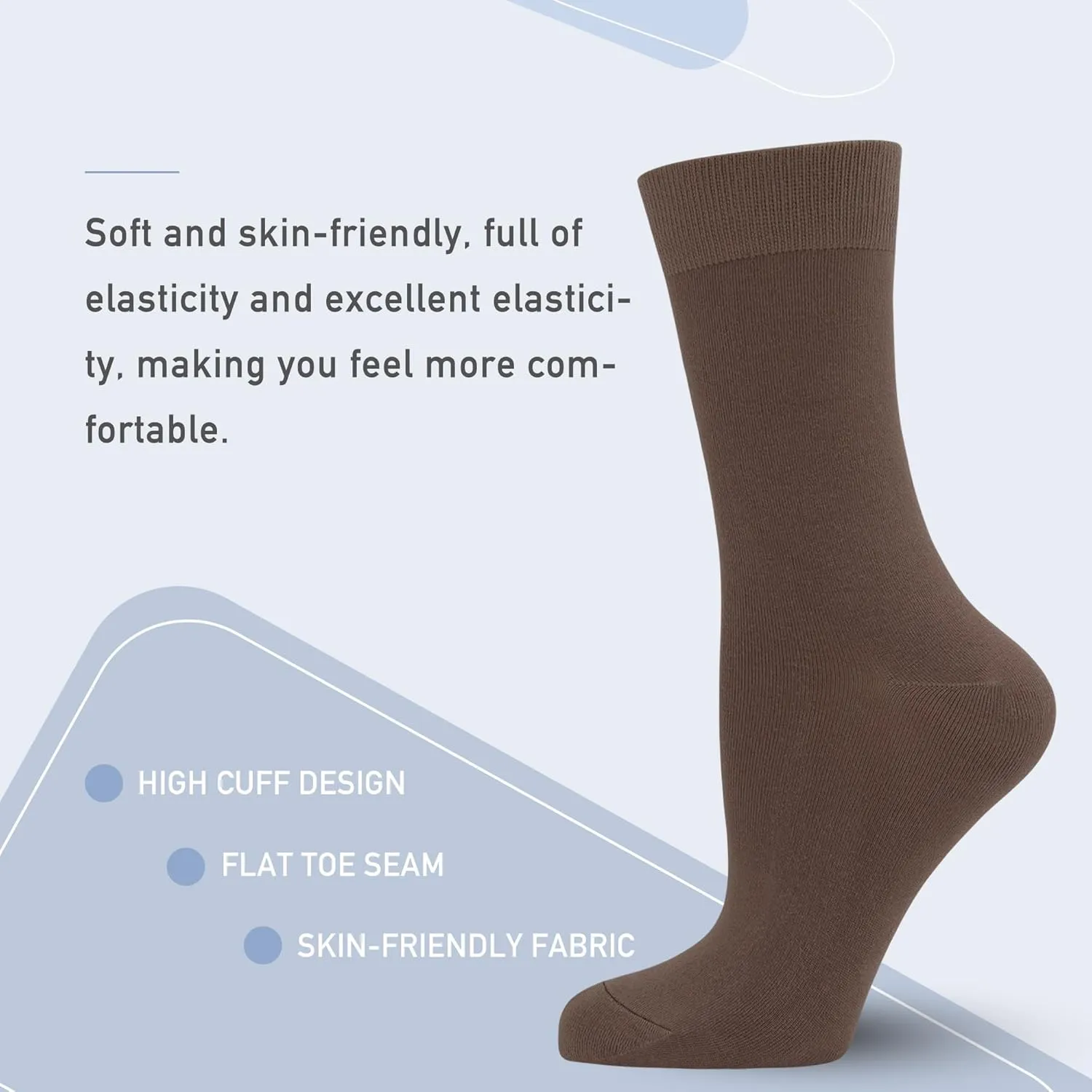 Women's Soft Thin Viscose Bamboo Crew Socks, Fit Stretchy Casual, Business, Dress Calf Sock 5 Pairs