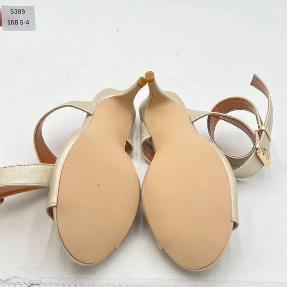 XYD Light-gold Kitten Heel Slingback Sandals Open Toe Buckled Cross Ankle Strap