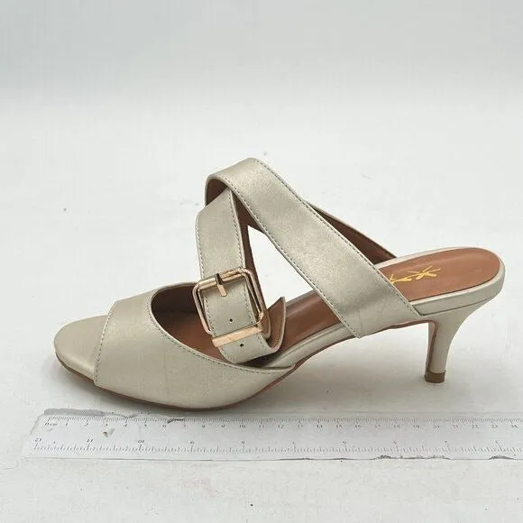 XYD Light-gold Kitten Heel Slingback Sandals Open Toe Buckled Cross Ankle Strap