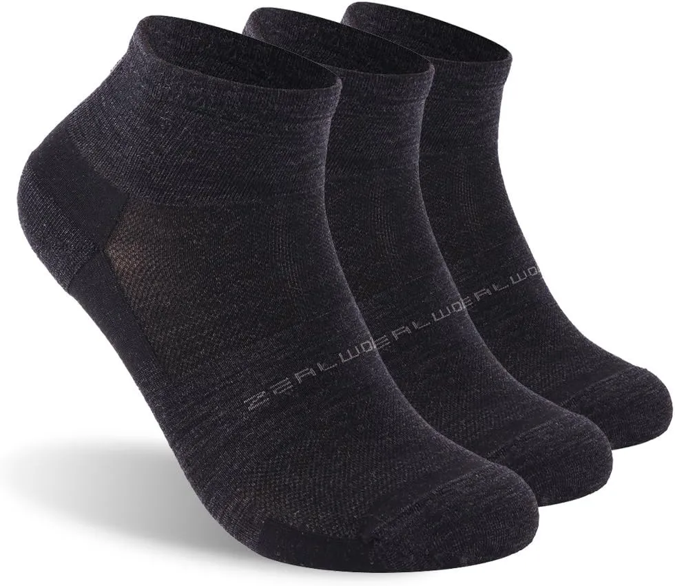 ZEAL WOOD Merino Wool Ankle Athletic Socks Low Cut Running Golf Tennis Hiking Socks Quarter 3 Pairs